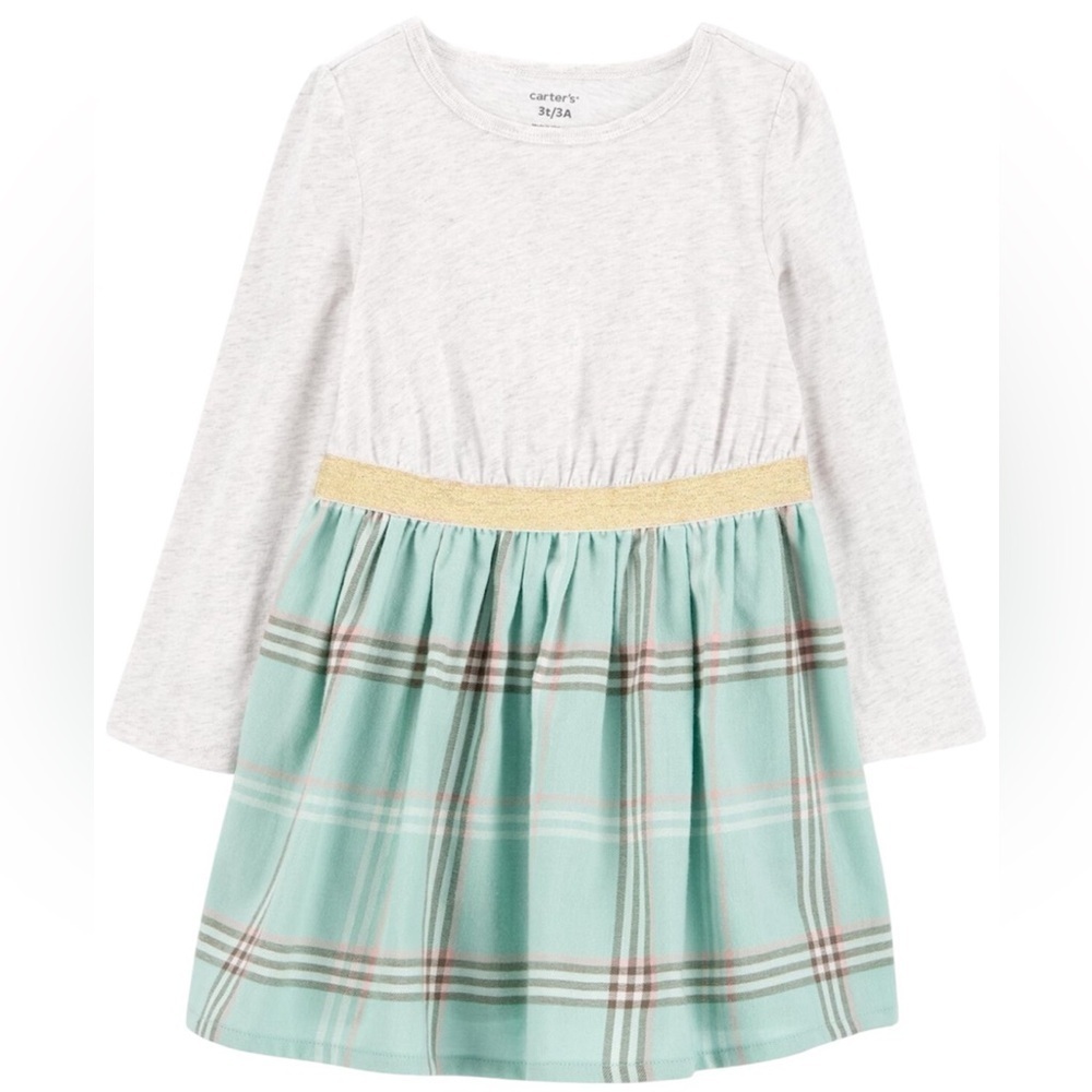 Carterβs Toddler Plaid Skirt Dress Gold Sparkle long sleeve Dress Size 4T